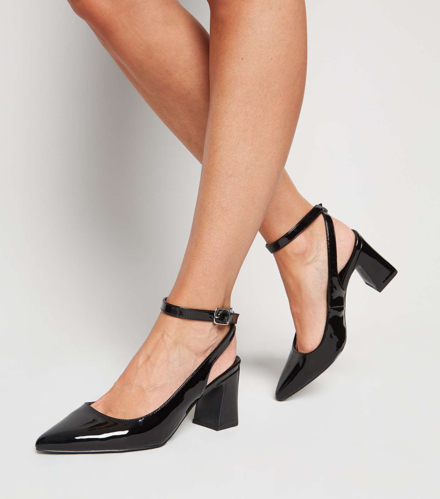 Wide Fit Black Patent Flared Heel Courts Image 2