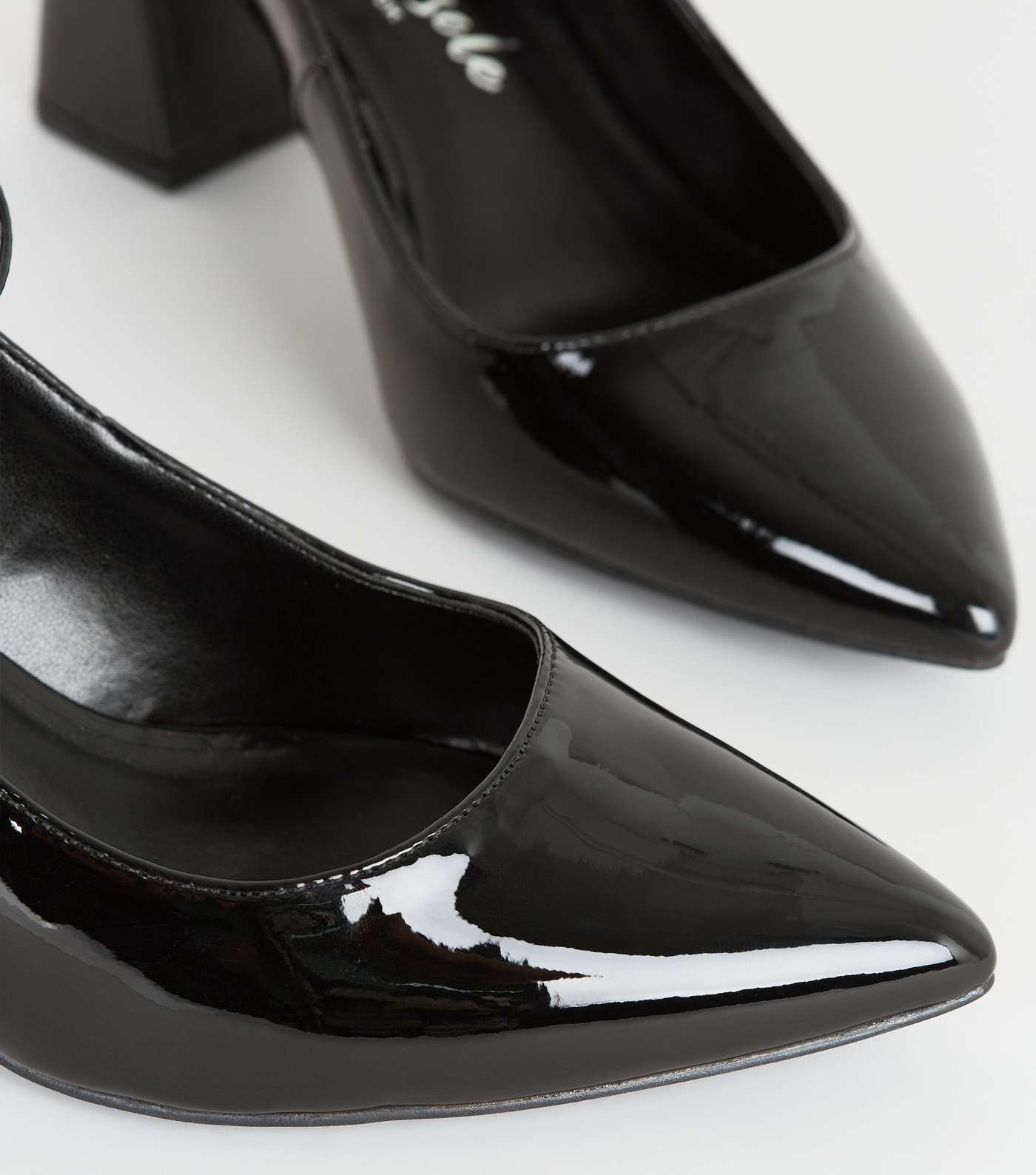 Wide Fit Black Patent Flared Heel Courts Image 4