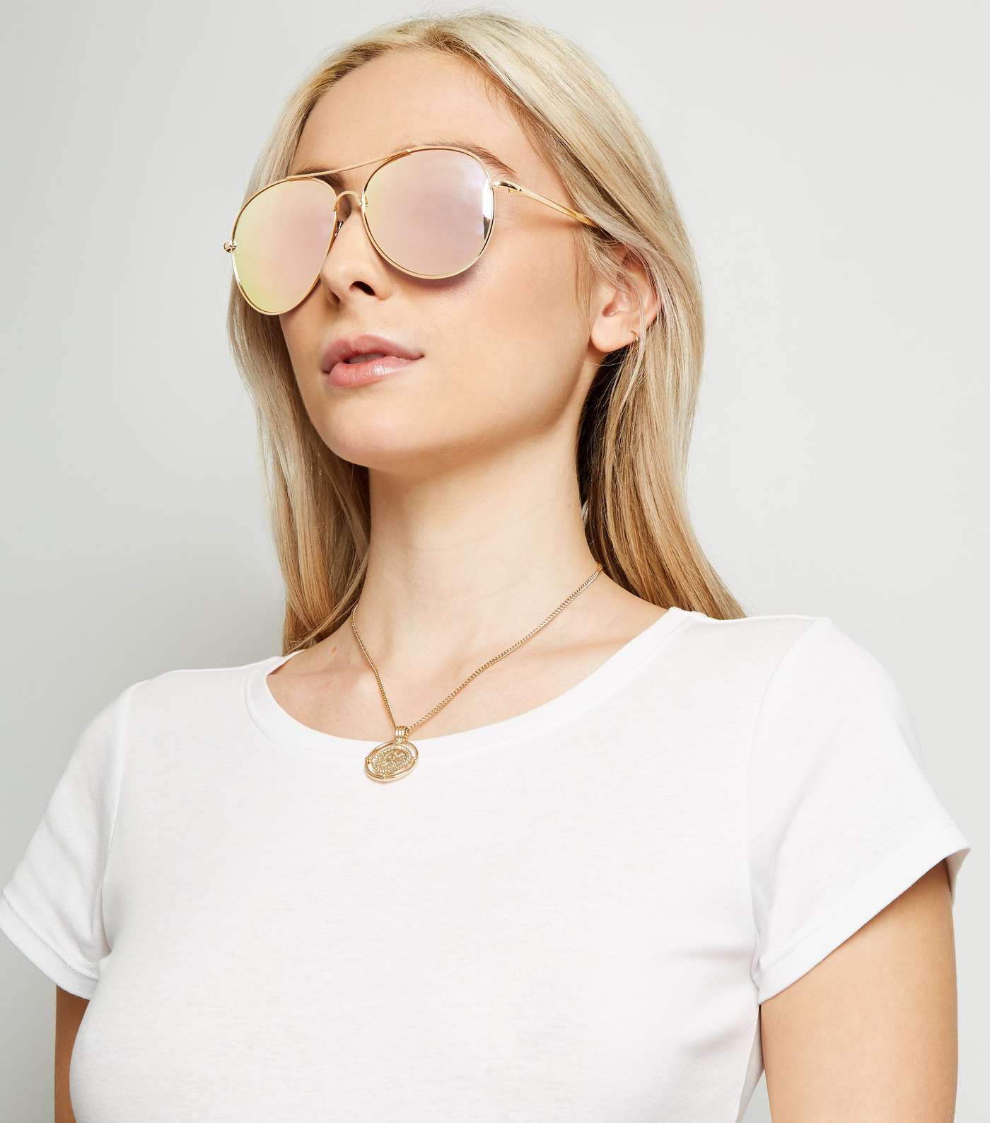 Rose Gold Mirrored Pilot Sunglasses Image 2