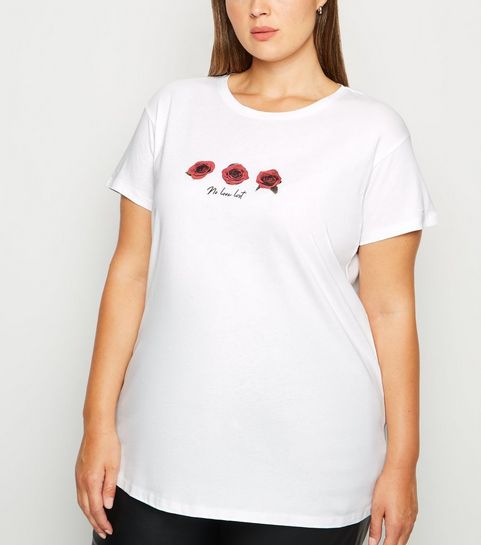 Curves White Floral No Love Lost Slogan T-Shirt 