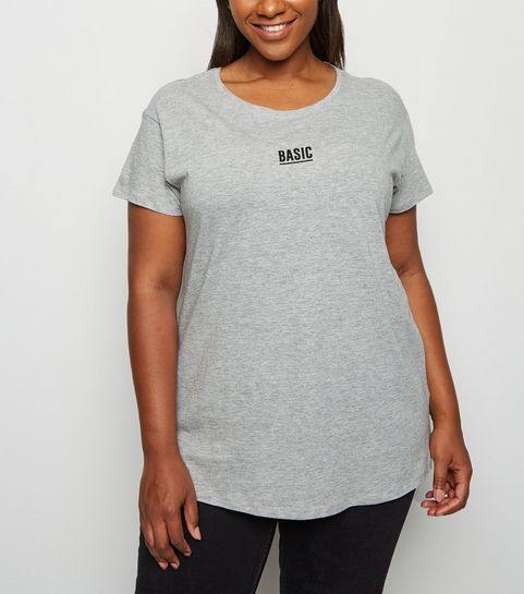 Curves -T-shirt gris chiné à slogan Basic