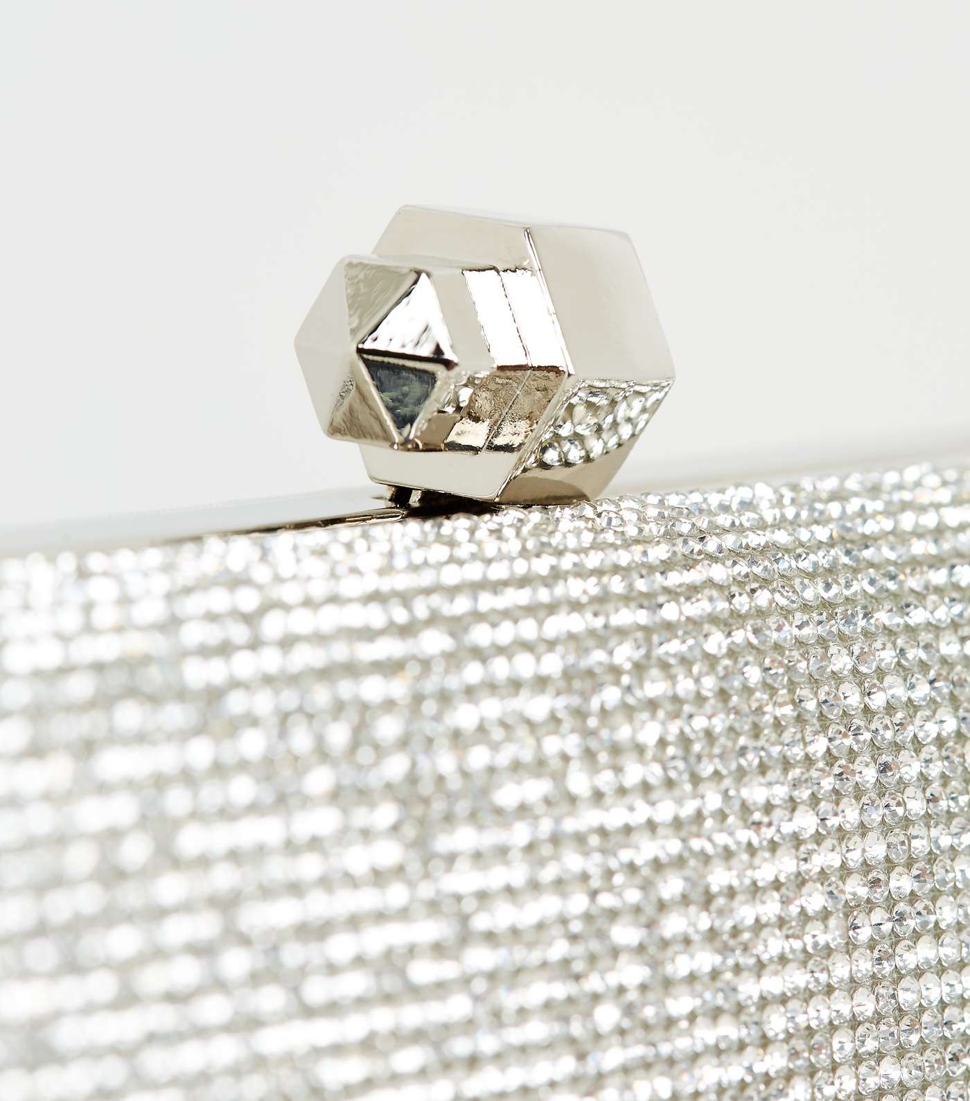 Silver Diamanté Box Clutch Bag Image 4