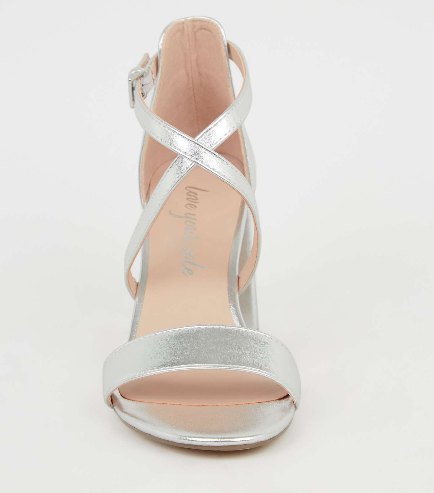 Silver Metallic Cross Strap Sandals Image 4