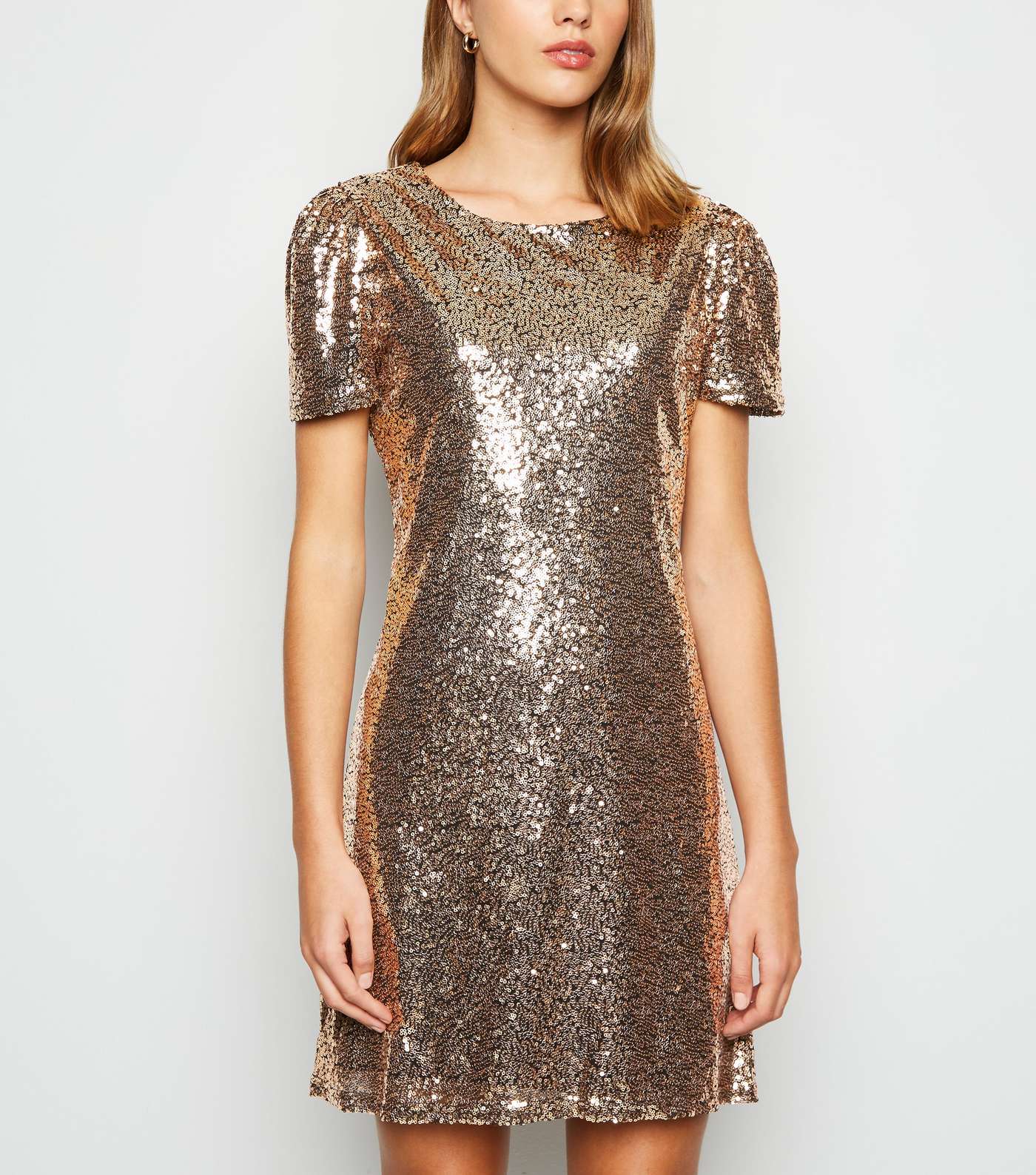 Mela Gold Sequin Puff Sleeve Mini Dress