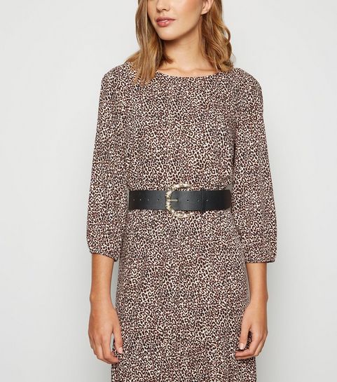 Ceinture noire à boucle oversize métallique effet bambou 