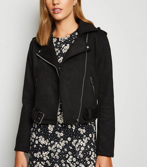 Black Twill Suedette Biker Jacket