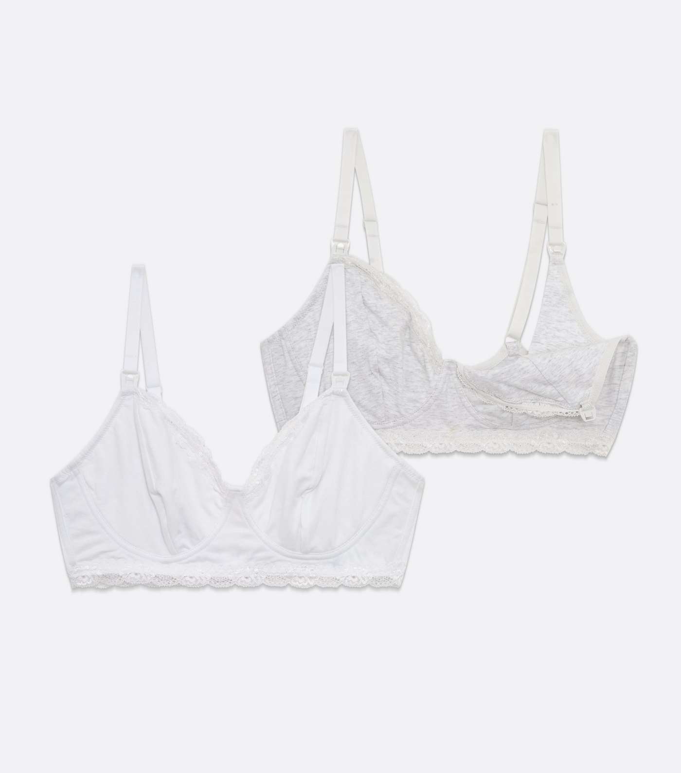 Maternity 2 Pack White and Grey Lace Nursing Bras Image 5