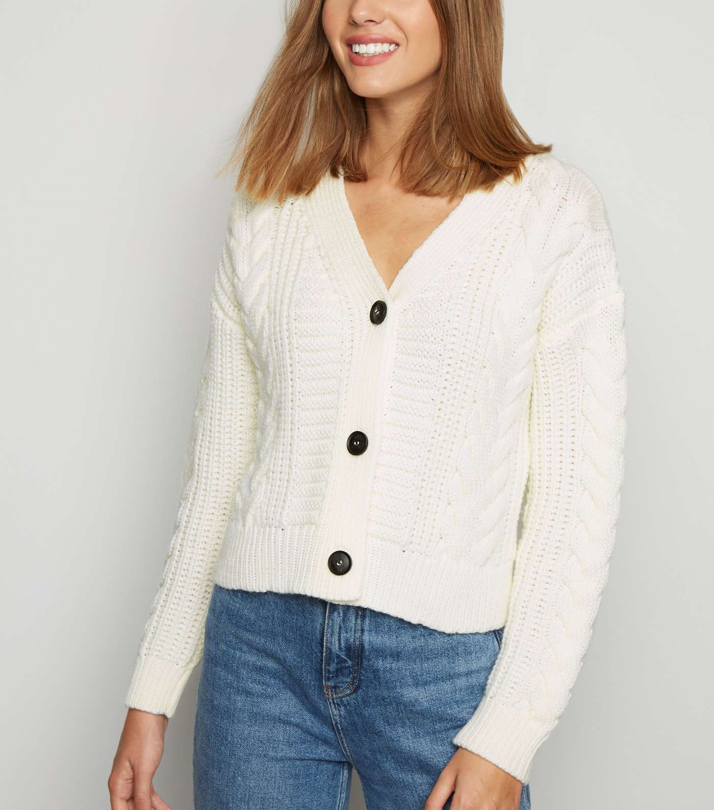 Off White Cable Knit Boxy Cardigan
