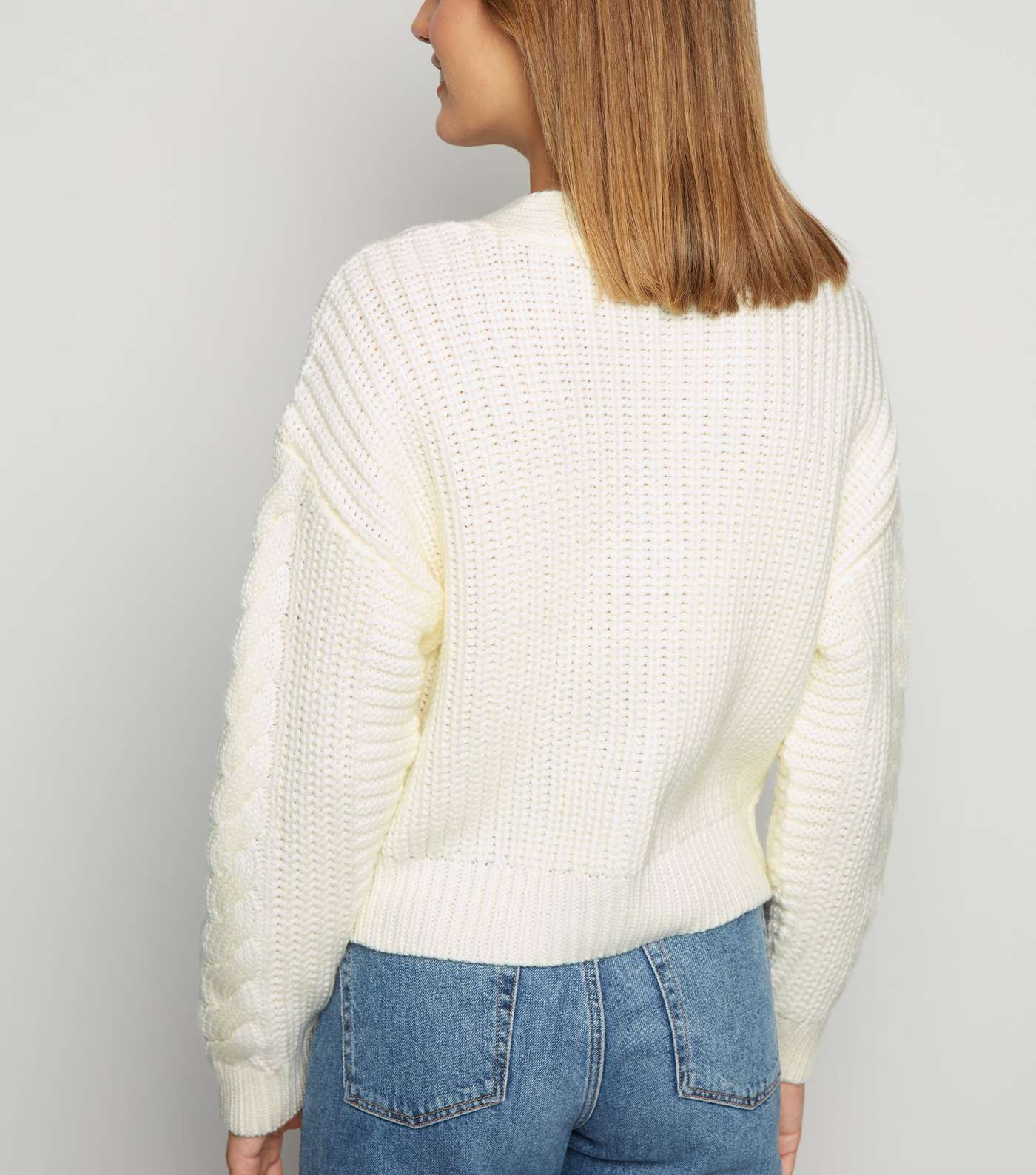 Off White Cable Knit Boxy Cardigan Image 3