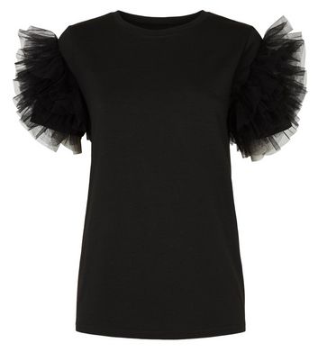 ruffle sleeve top black