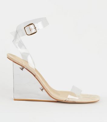 clear strap wedges
