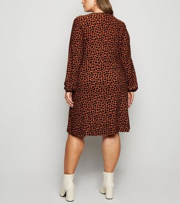 Image of Blue Vanilla Curves Orange Leopard Print Wrap Dress New Look