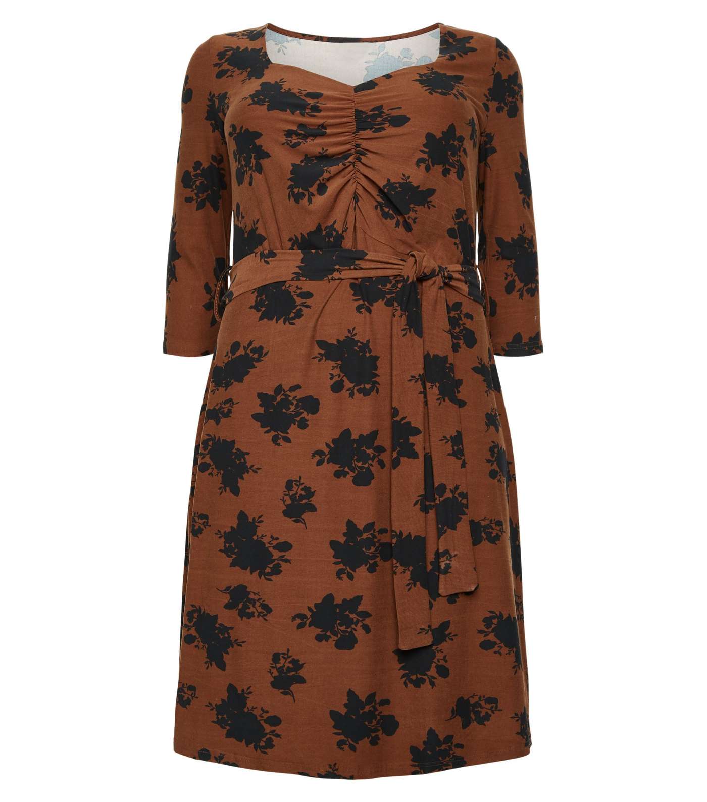Blue Vanilla Curves Brown Floral Ruched Dress Image 4