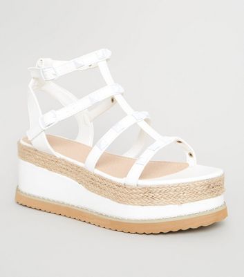 white studded platform sandals