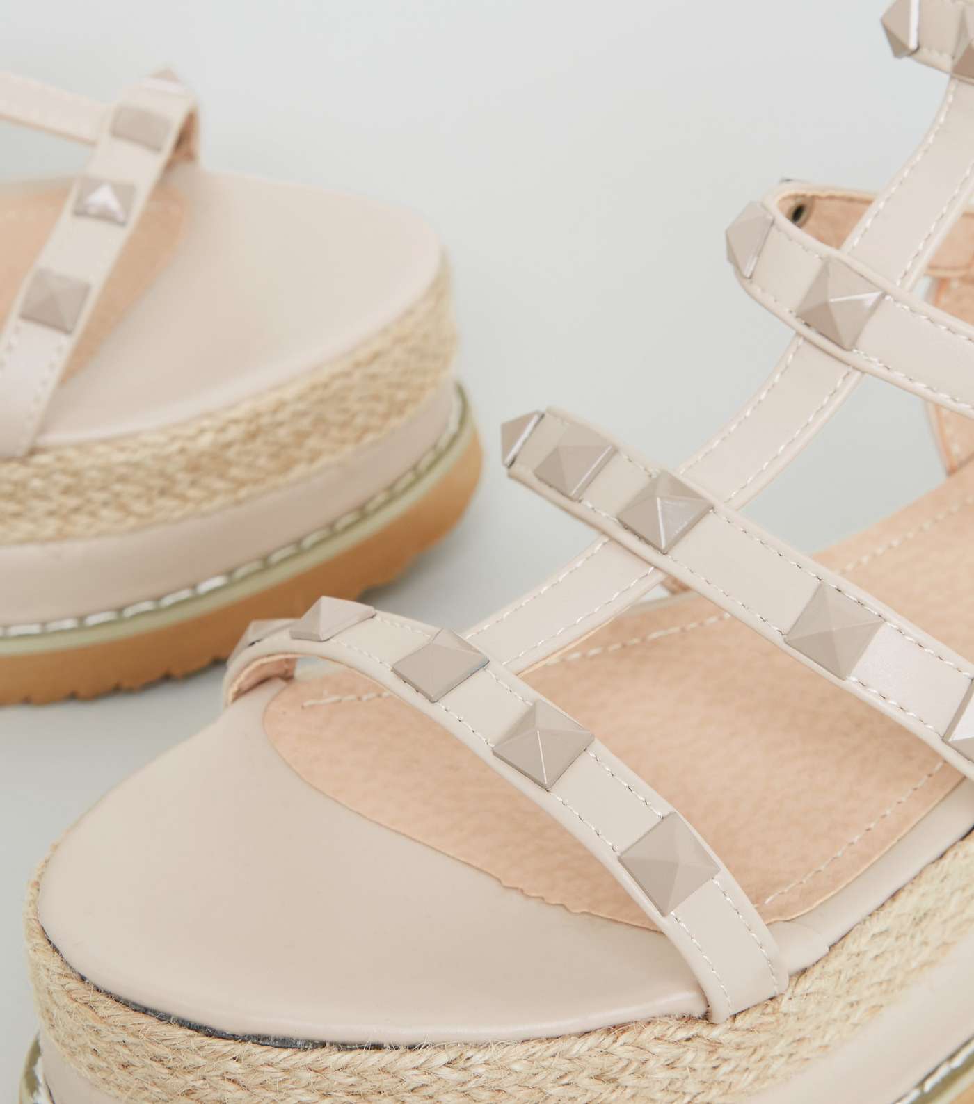 Cream Stud Strap Flatform Gladiator Sandals Image 4