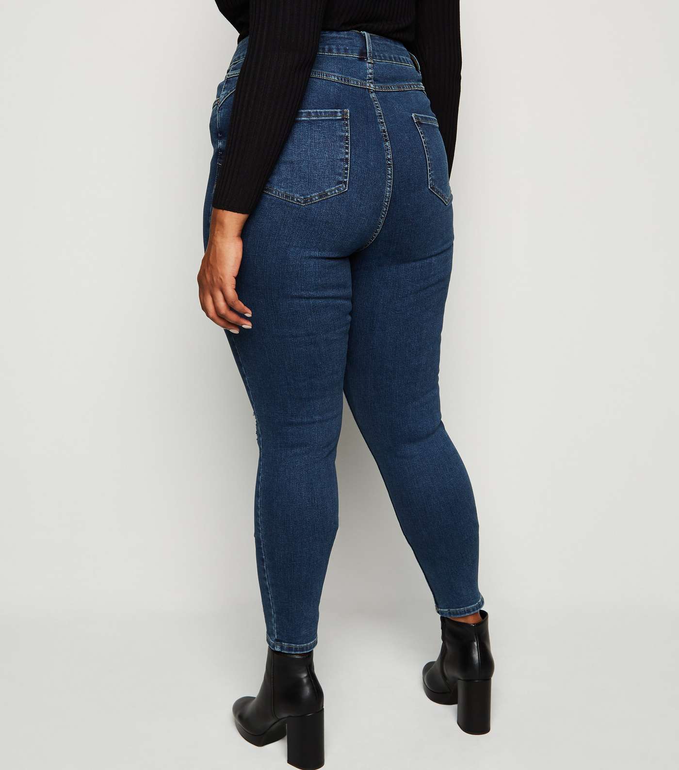 Curves Blue 'Lift & Shape' Ripped Skinny Jeans Image 3