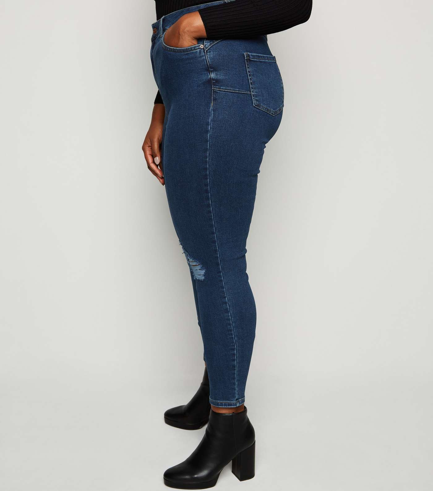 Curves Blue 'Lift & Shape' Ripped Skinny Jeans Image 5