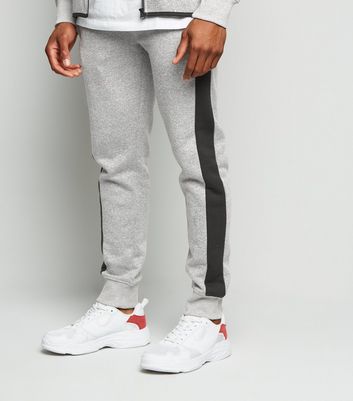Grey Marl Side Stripe Cuffed Joggers 