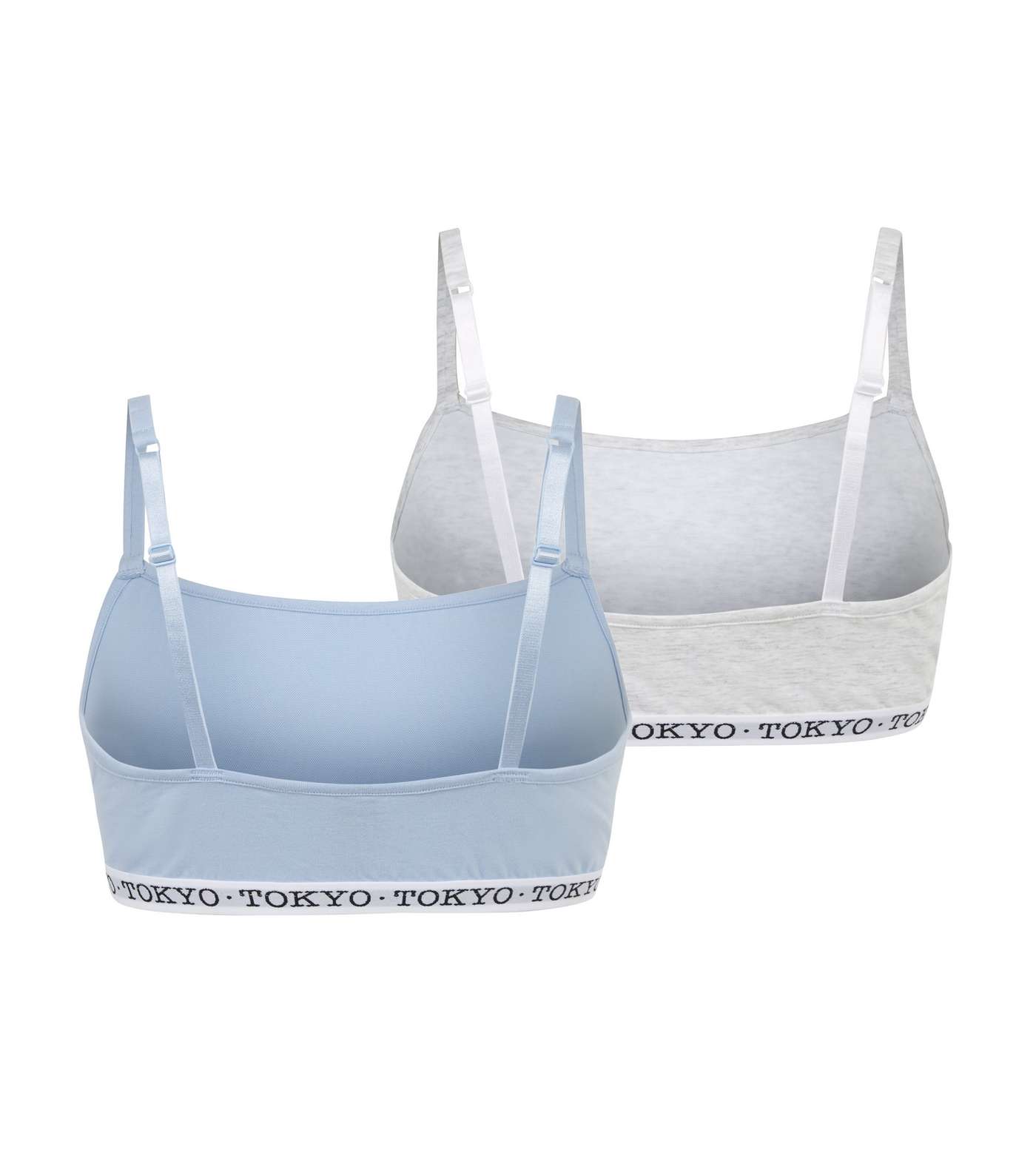 Girls 2 Pack Pale Blue and Grey Tokyo Logo Crop Tops Image 2