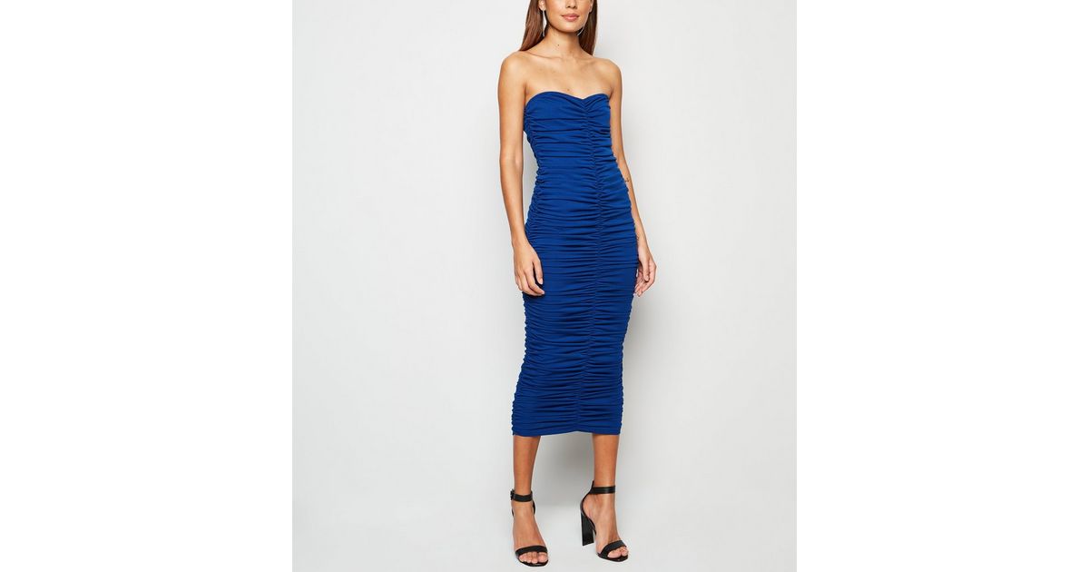 Powder Blue Ruched Pleated Top Midi Dress – AX Paris