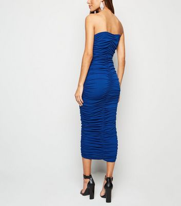 Image of AX Paris Bright Blue Ruched Bandeau Midi Dress New Look