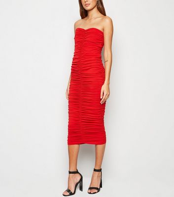 Image of AX Paris Red Ruched Bandeau Midi Dress New Look