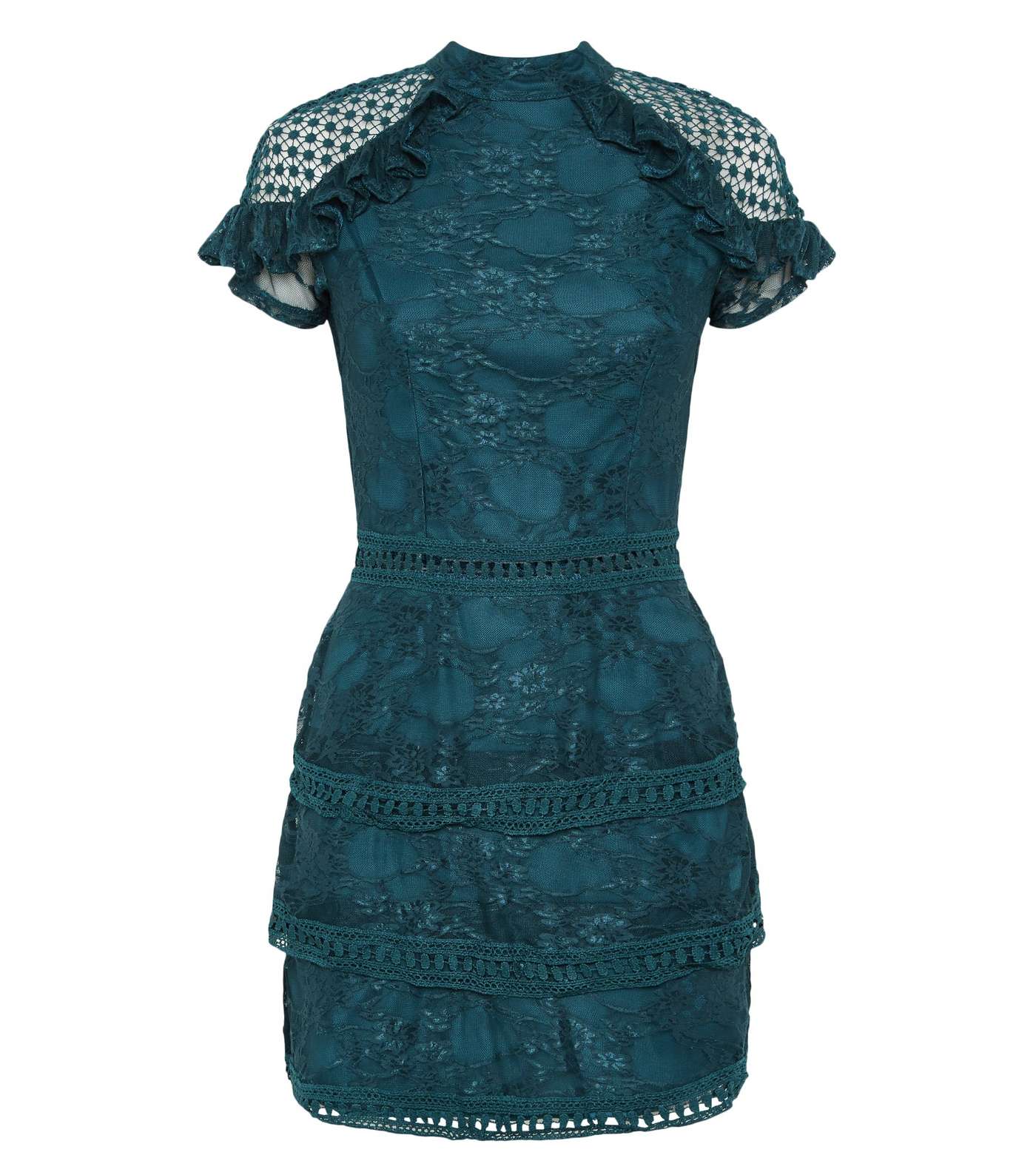 AX Paris Teal Lace Tiered Mini Dress Image 4