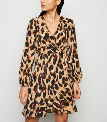 leopard print wrap dress new look