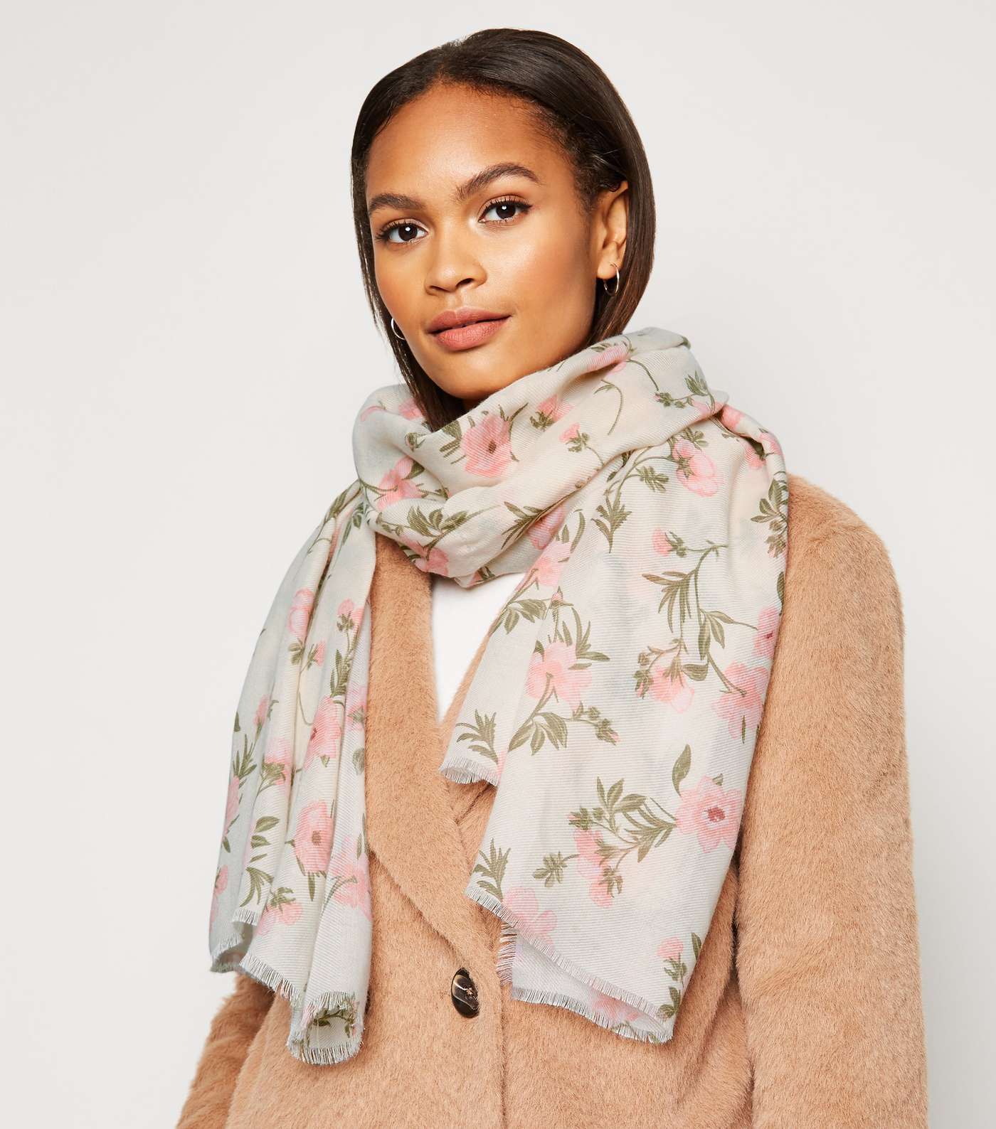Off White Floral Scarf  Image 2