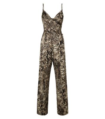 Image of AX Paris Light Grey Snake Print Cowl Neck Jumpsuit New Look