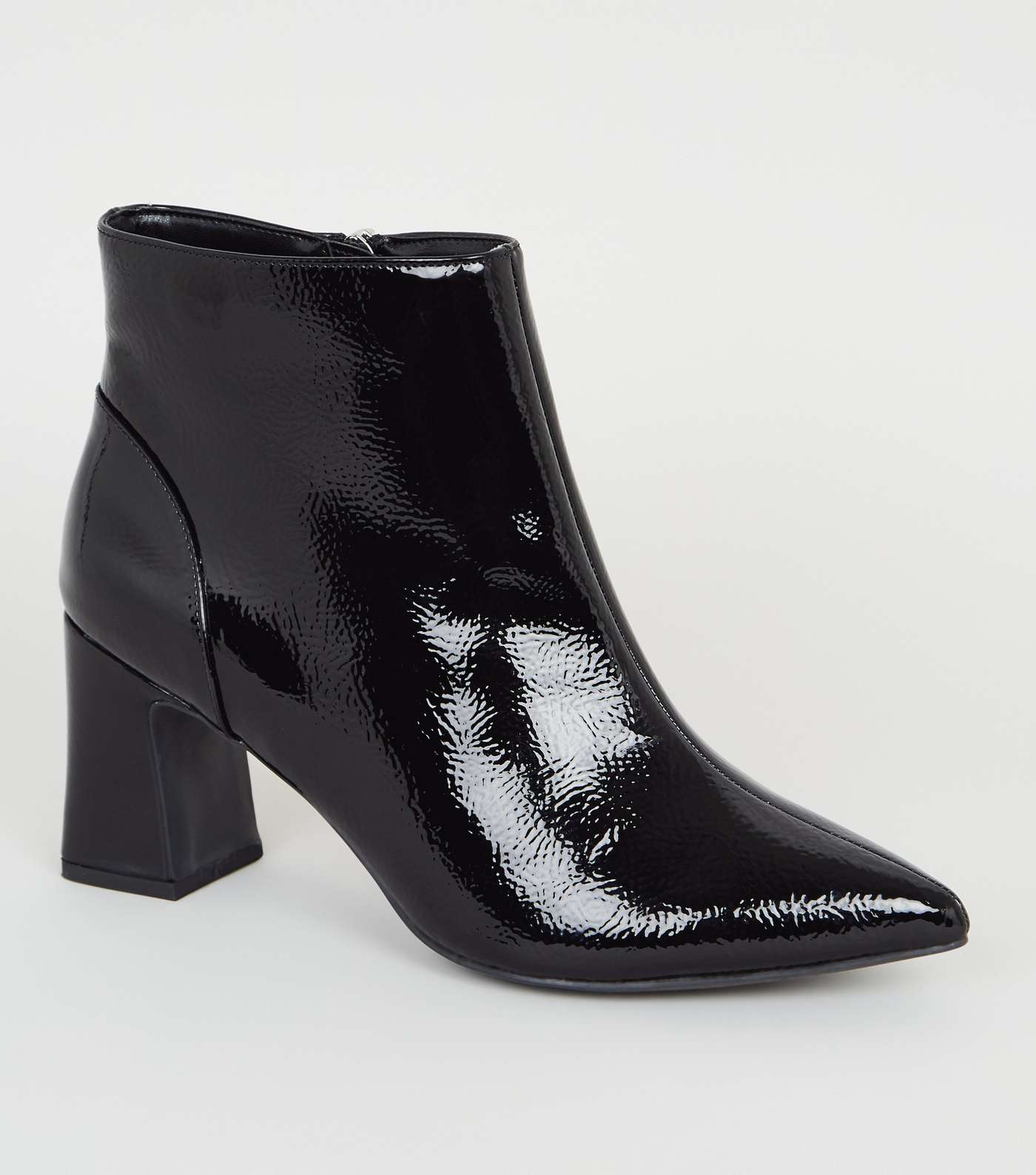 Wide Fit Black Crinkle Patent Pointed Boots