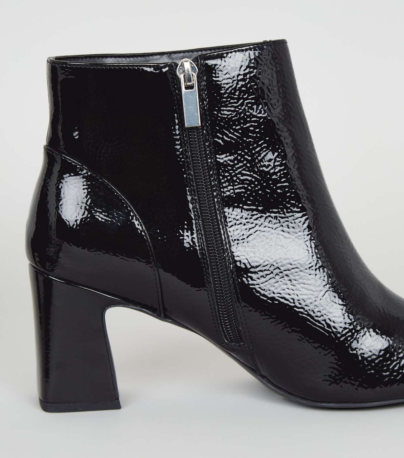 Wide Fit Black Crinkle Patent Pointed Boots Image 3