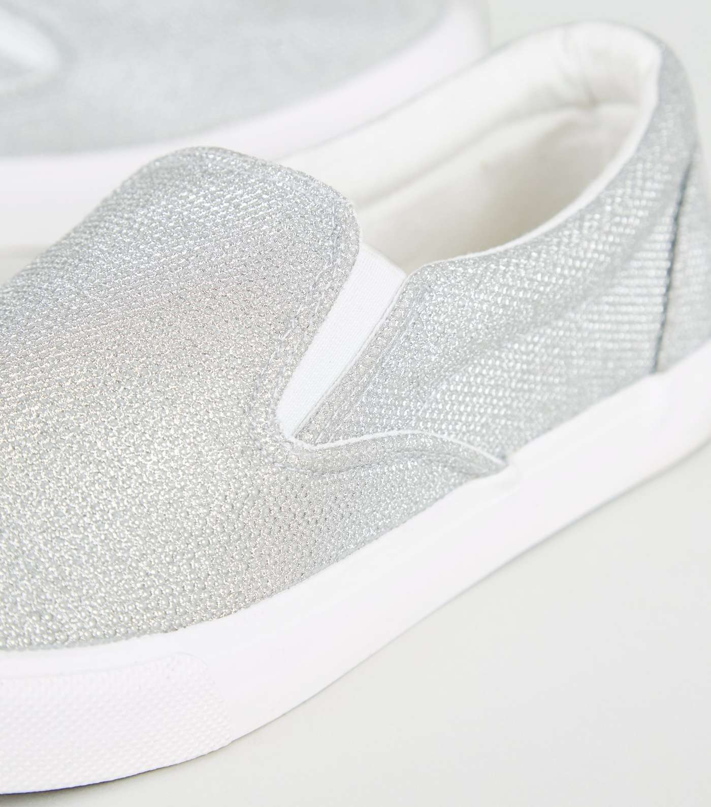 Silver Glitter Slip On Trainers Image 4