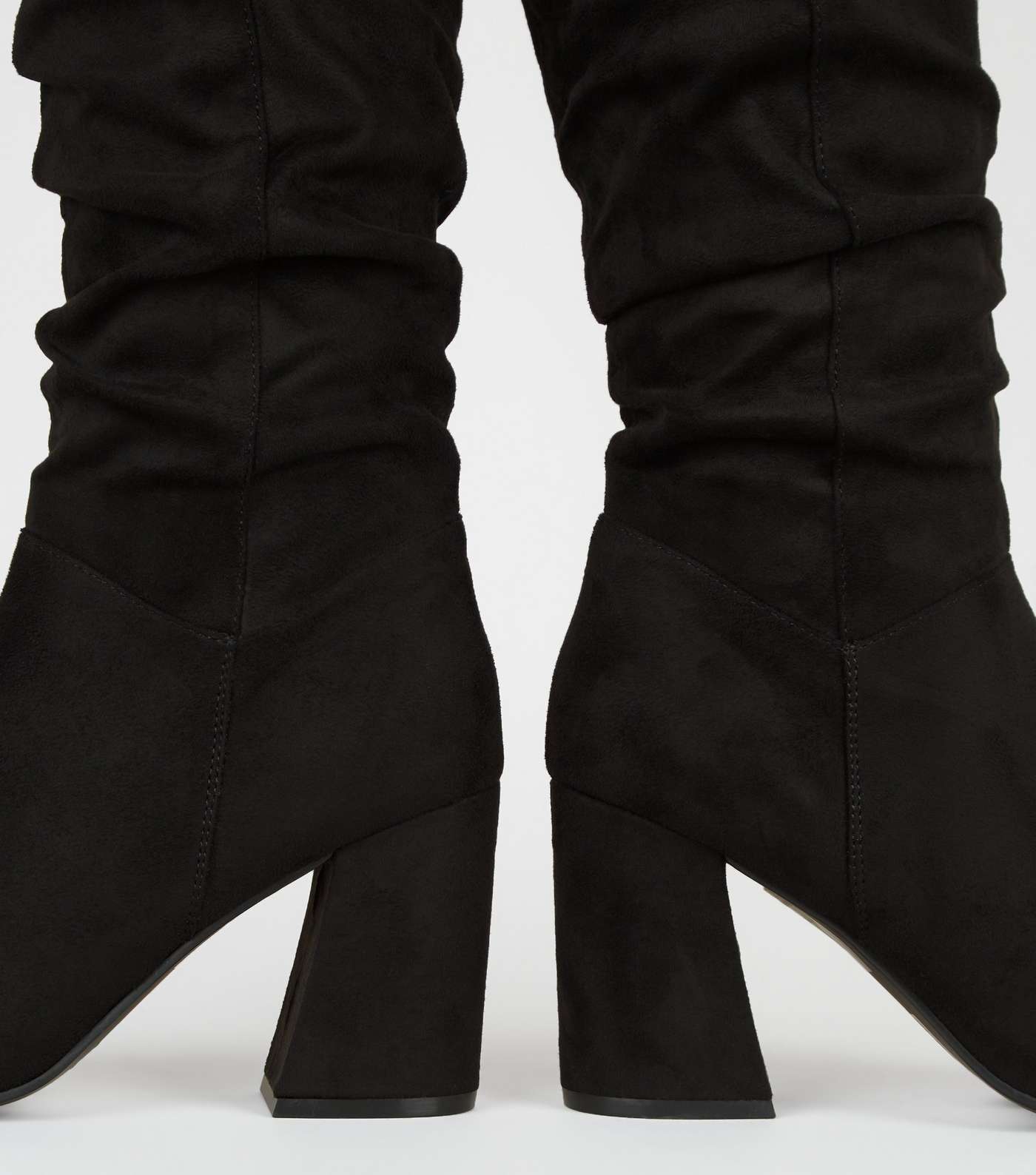 Black Suedette Knee High Heeled Boots Image 4