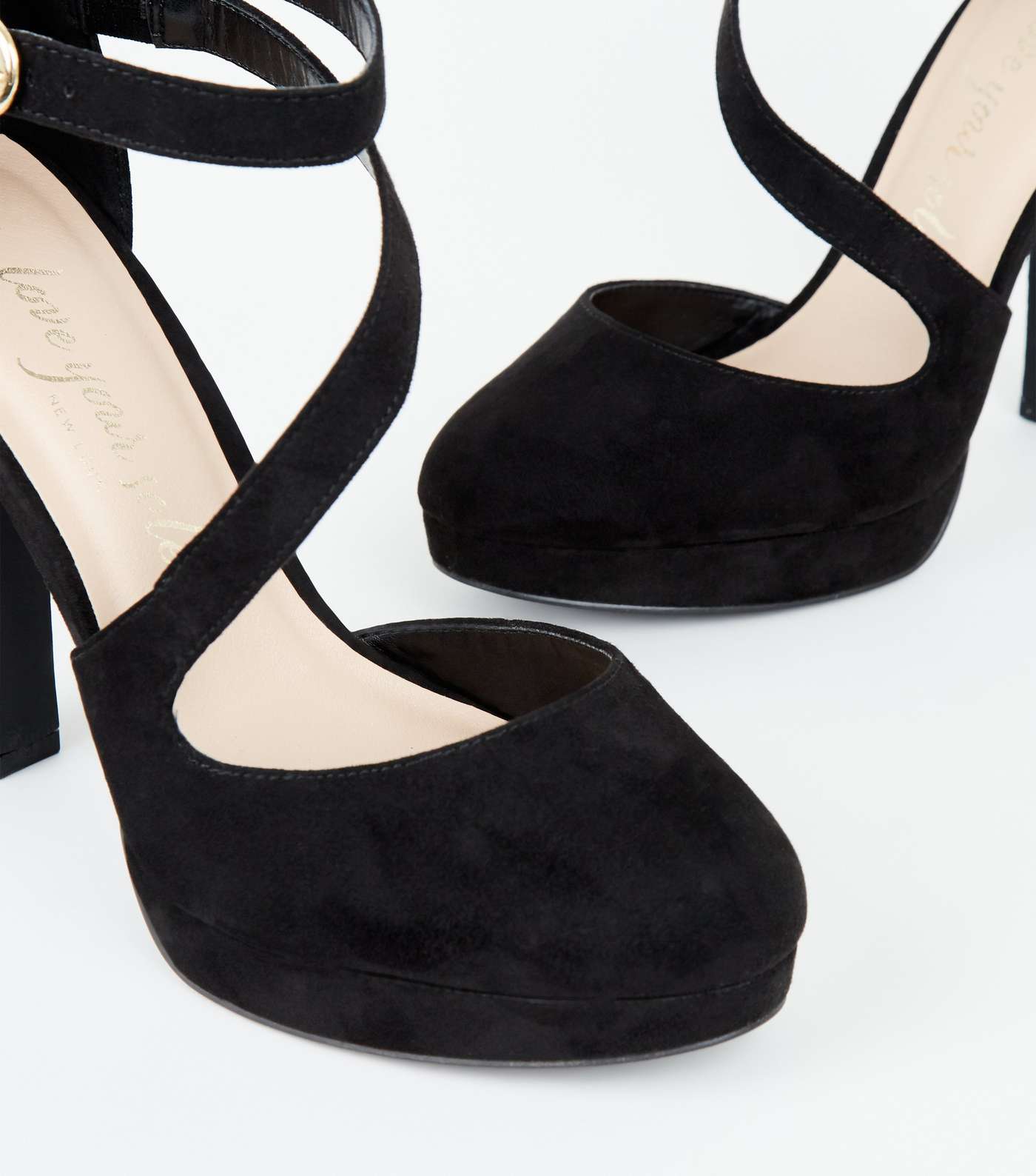 Wide Fit Black Suedette Asymmetric Strap Heels Image 3
