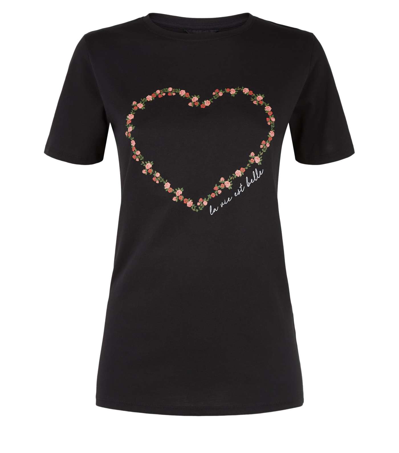 Black Rose Heart La Vie Est Belle Slogan T-shirt Image 4