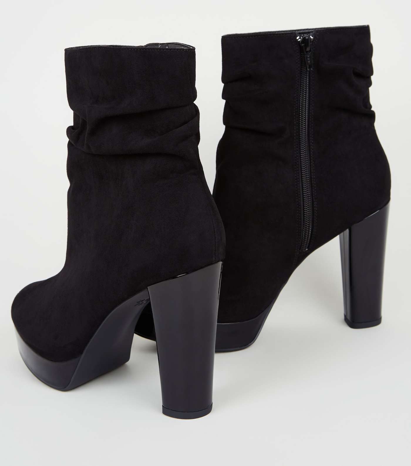 Wide Fit Black Suedette Slouch Heeled Calf Boots Image 3