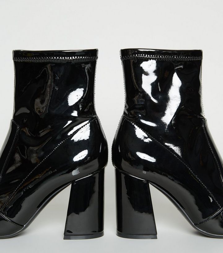 Mas Laus Patent Leather Heeled Ankle Boots in Black