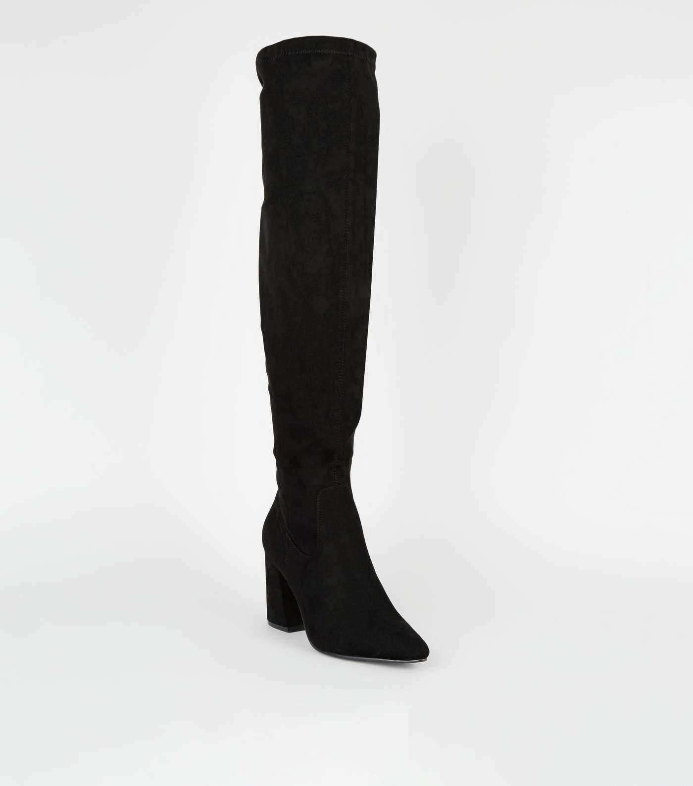 Black Suedette Over the Knee Flared Heel Boots