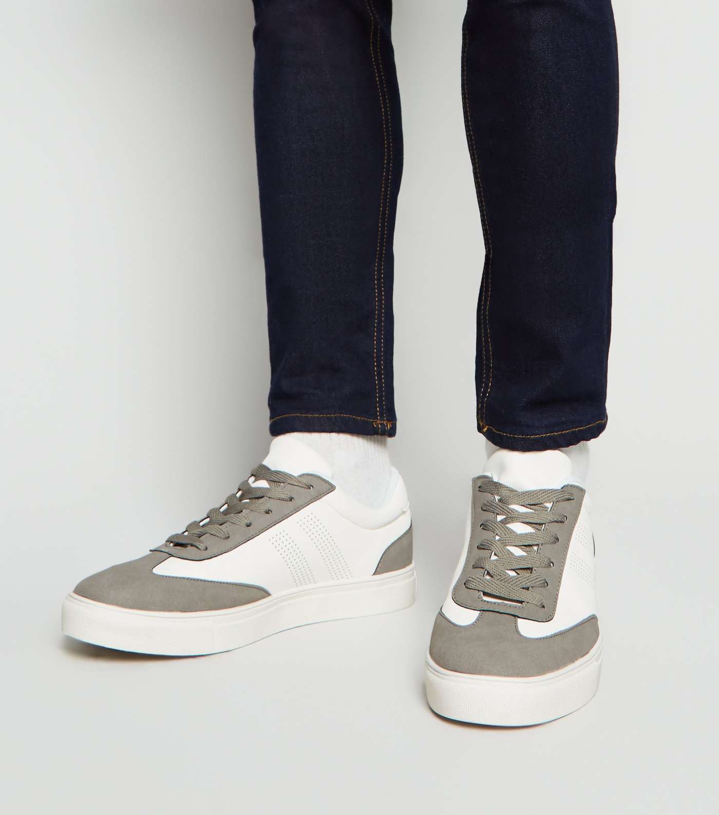 White Panelled Lace Up Trainers Image 2