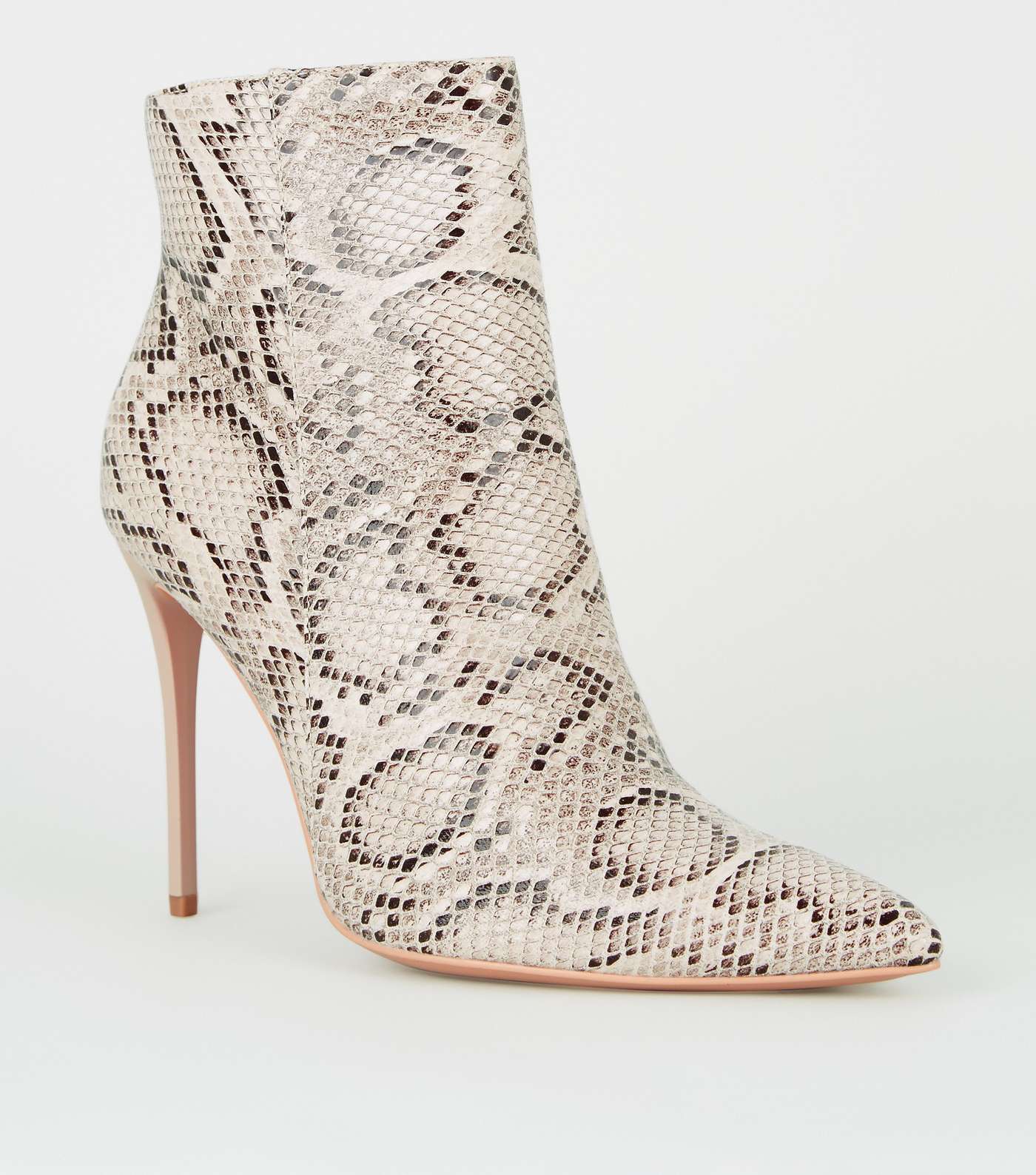 Stone Faux Snake Pointed Heeled Boots