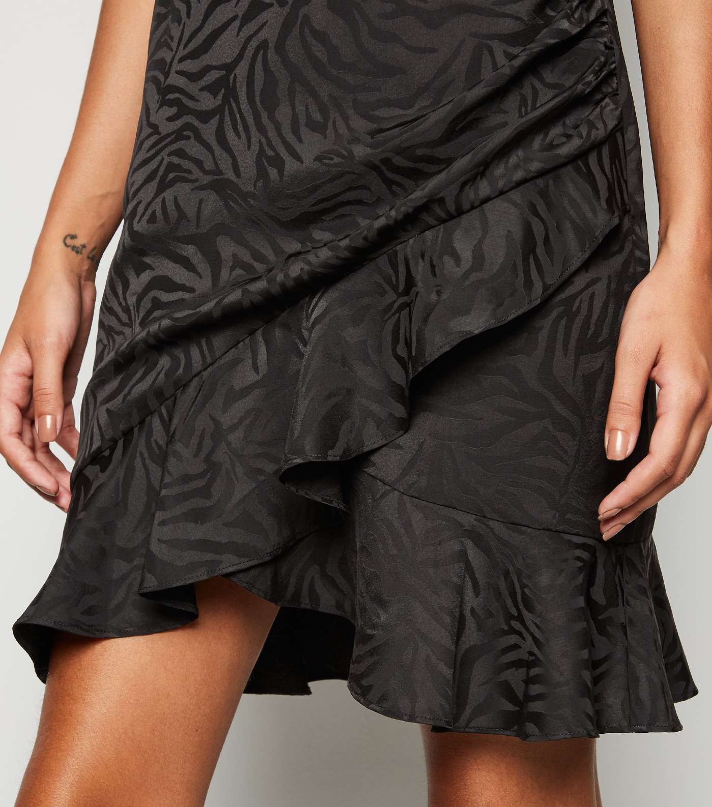 Black Satin Tiger Jacquard Cowl Neck Dress Image 4
