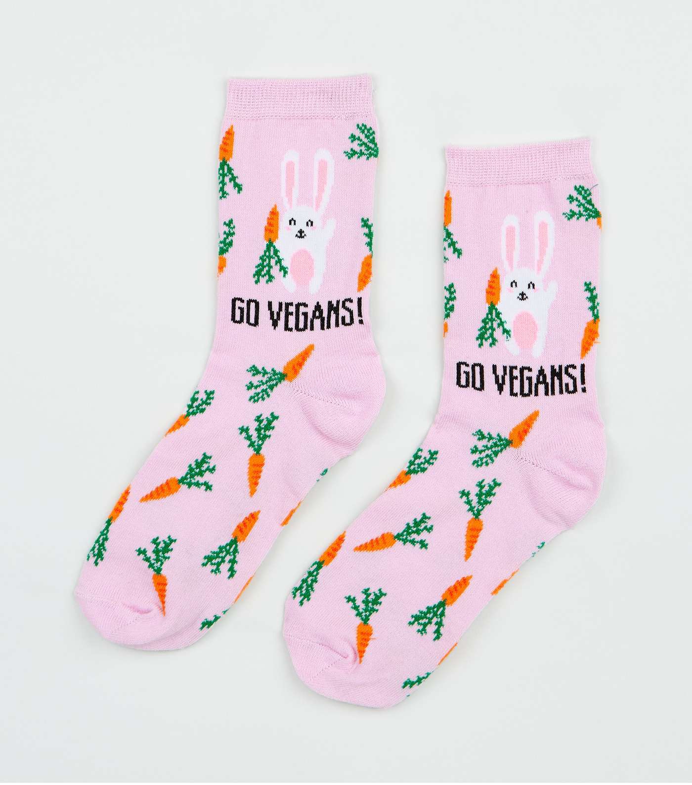 Mid Pink Go Vegans Slogan Bunny Socks