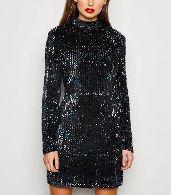 new look black sequin dress