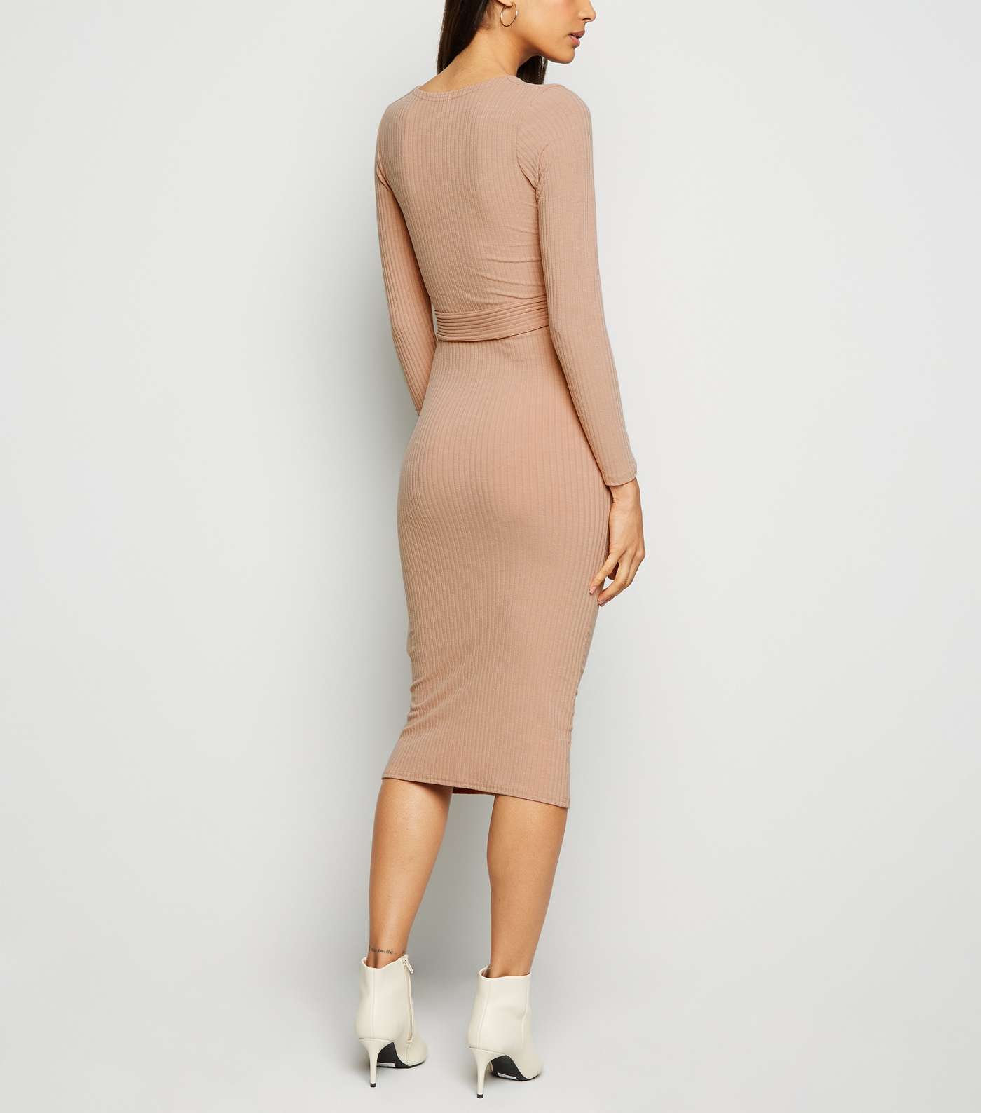 Stone Ribbed Button Belted Midi Dress Image 2