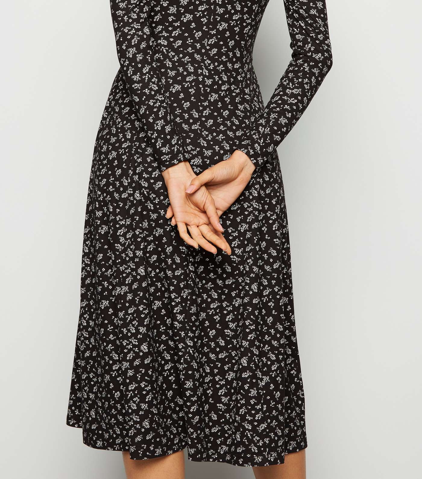 Black Floral Soft Touch Midi Dress Image 3