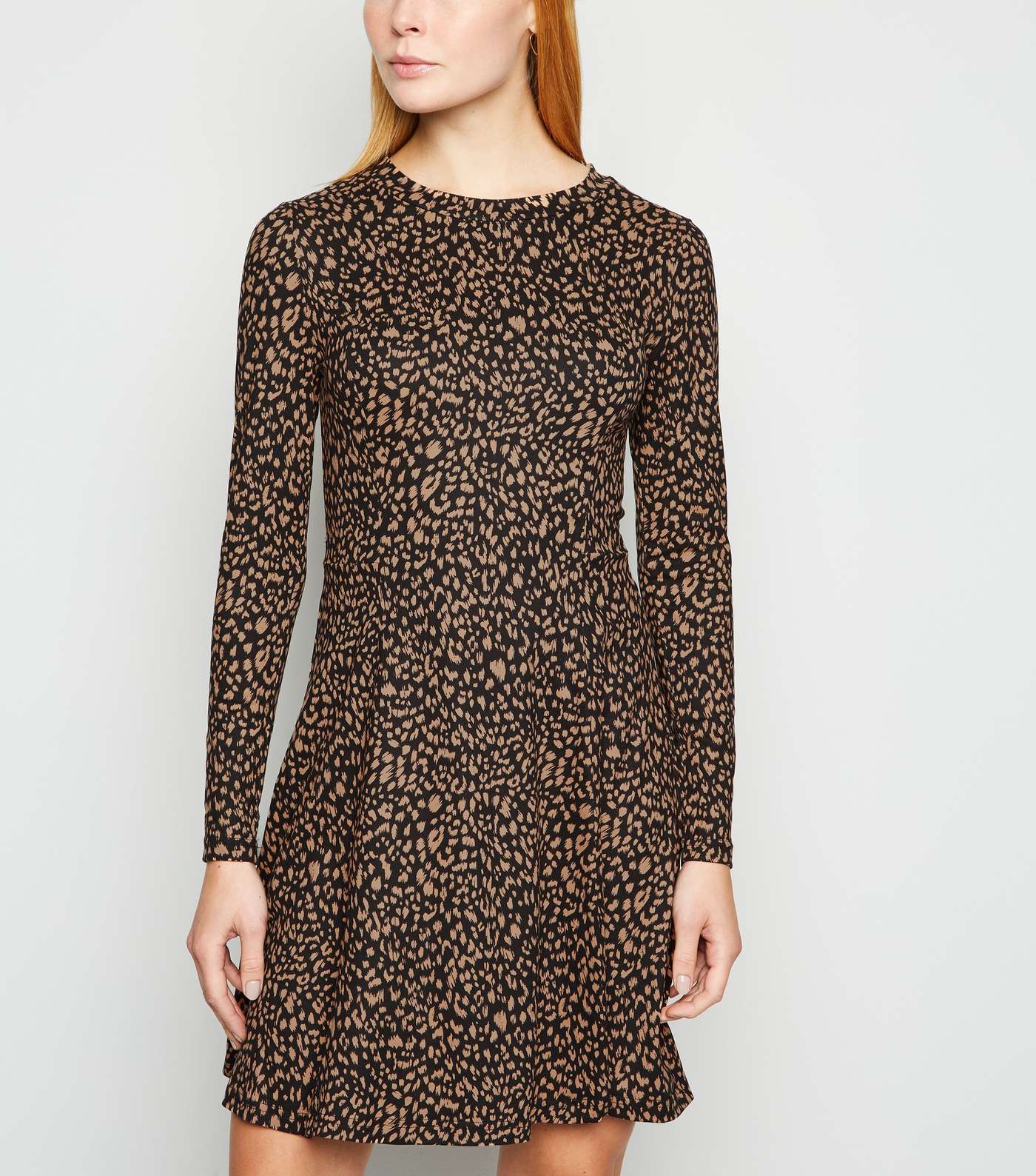 Black Leopard Print Long Sleeve Dress Image 2