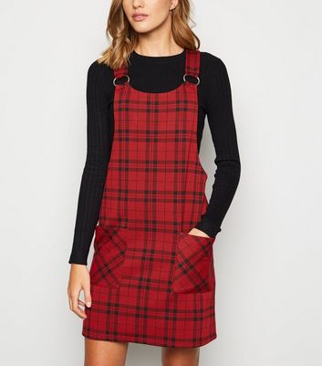 Red Check Pinafore Mini Dress | New Look
