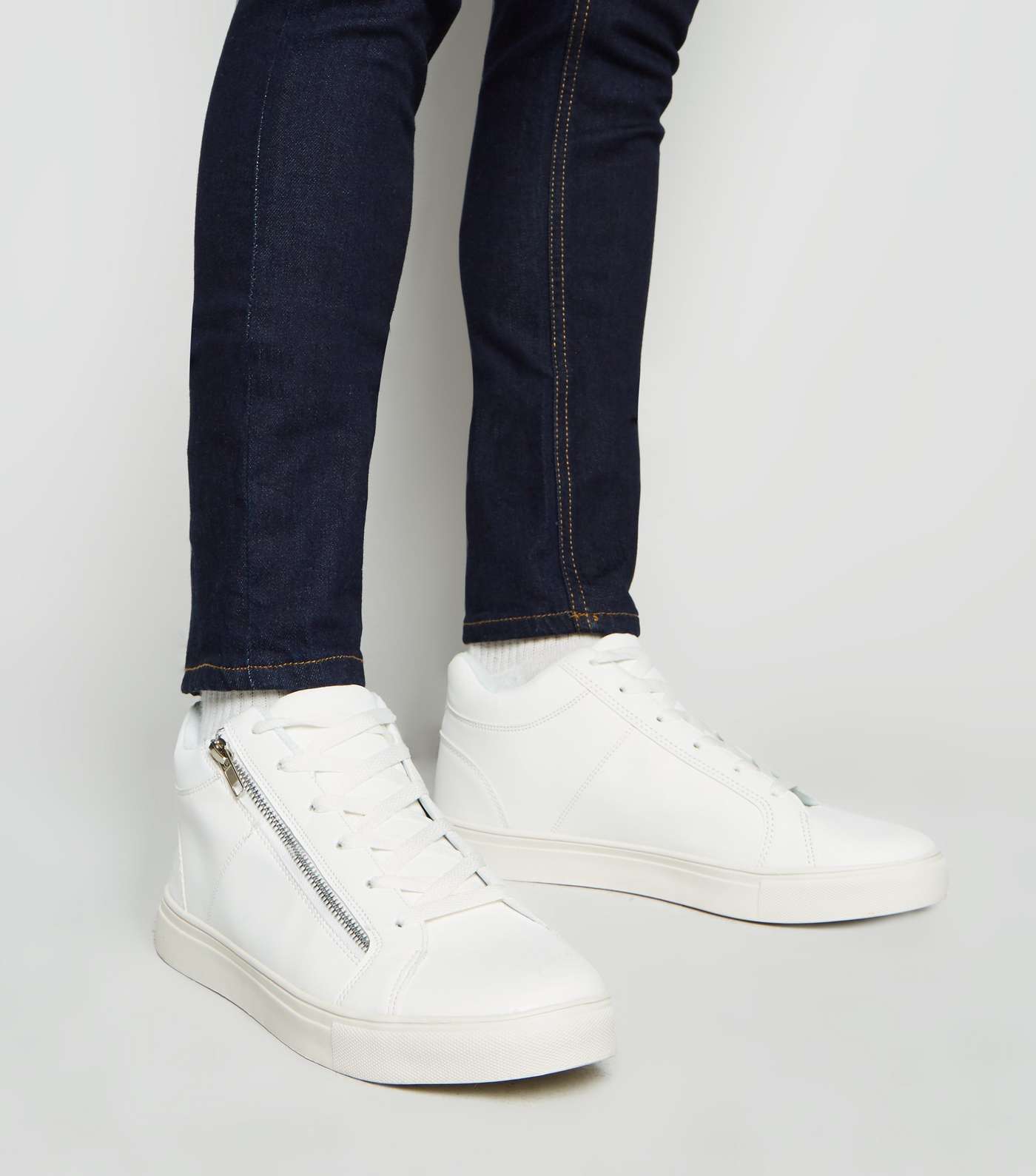 White Leather-Look Zip Side Trainers