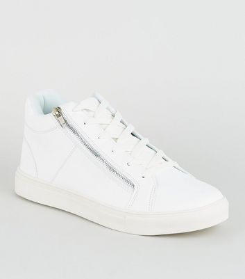White Leather-Look Zip Side Trainers 